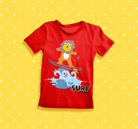 Lion Surfing Fancy Kids Cotton Tshirt